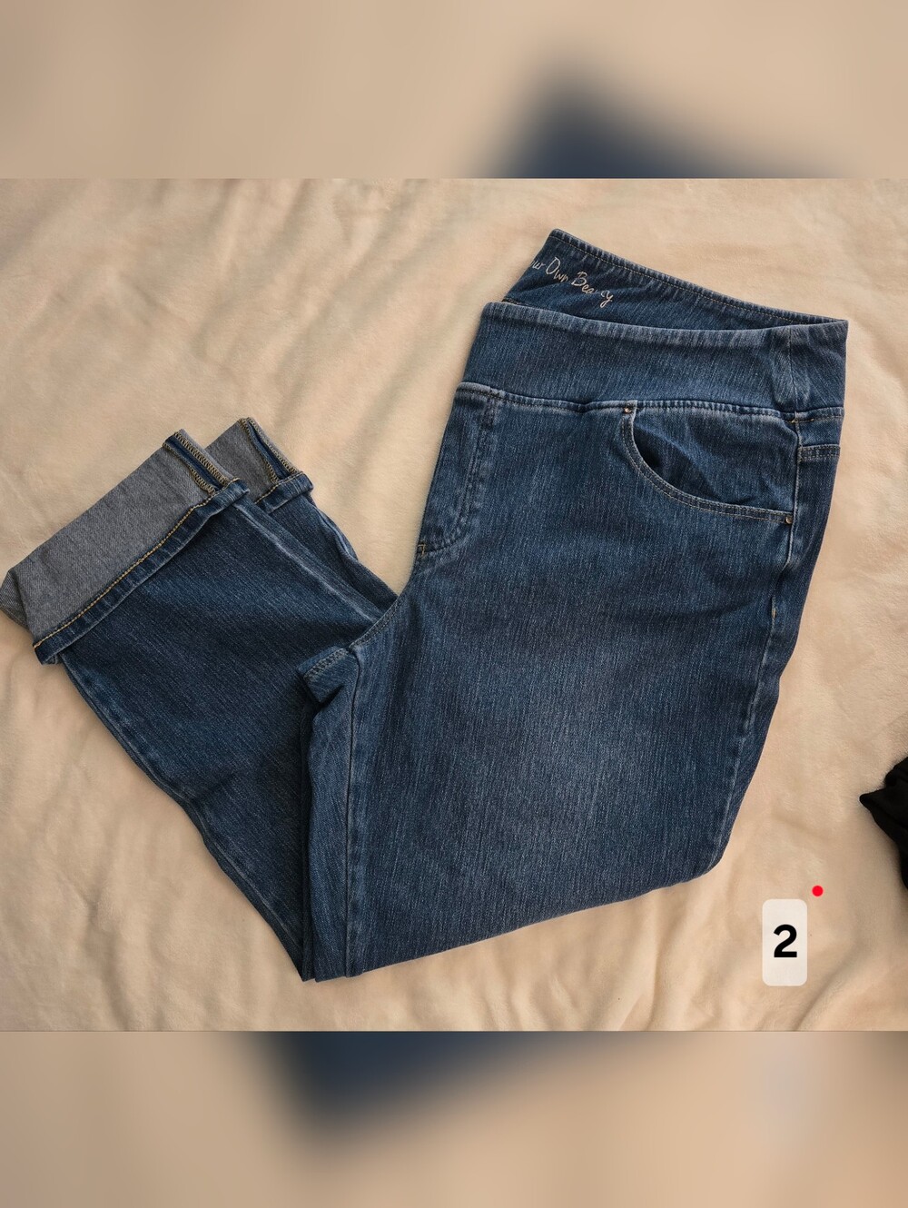 Belle by Kim Gravel Straight Leg Medium Cuffed Blue Jeans